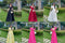 Square Neckline Puff Sleeves Flounce Long Dress
